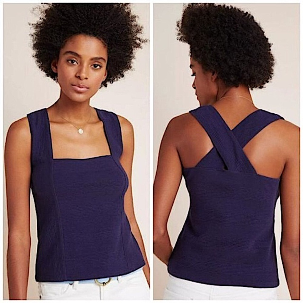 Maeve at Anthropologie Stephie Cross-Back Top In Navy Blue With Tags